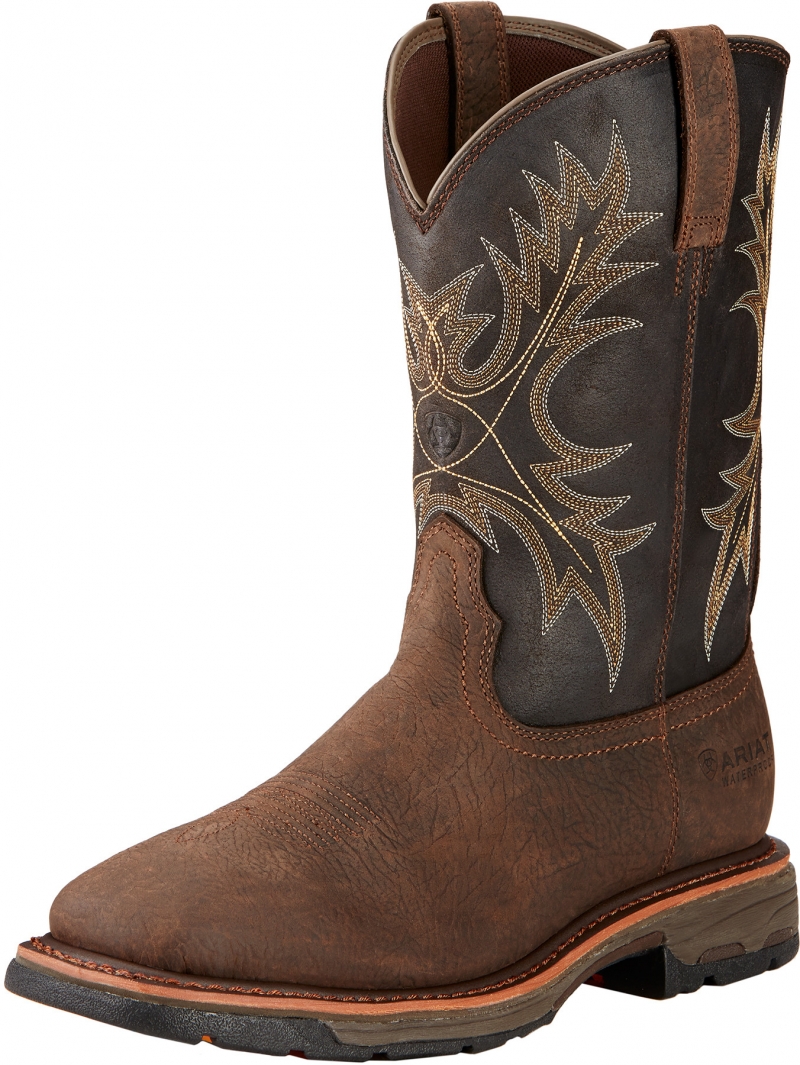 Ariat WORKHOG Pull-On Wide Square Toe W/P - Bruin/ Coffee